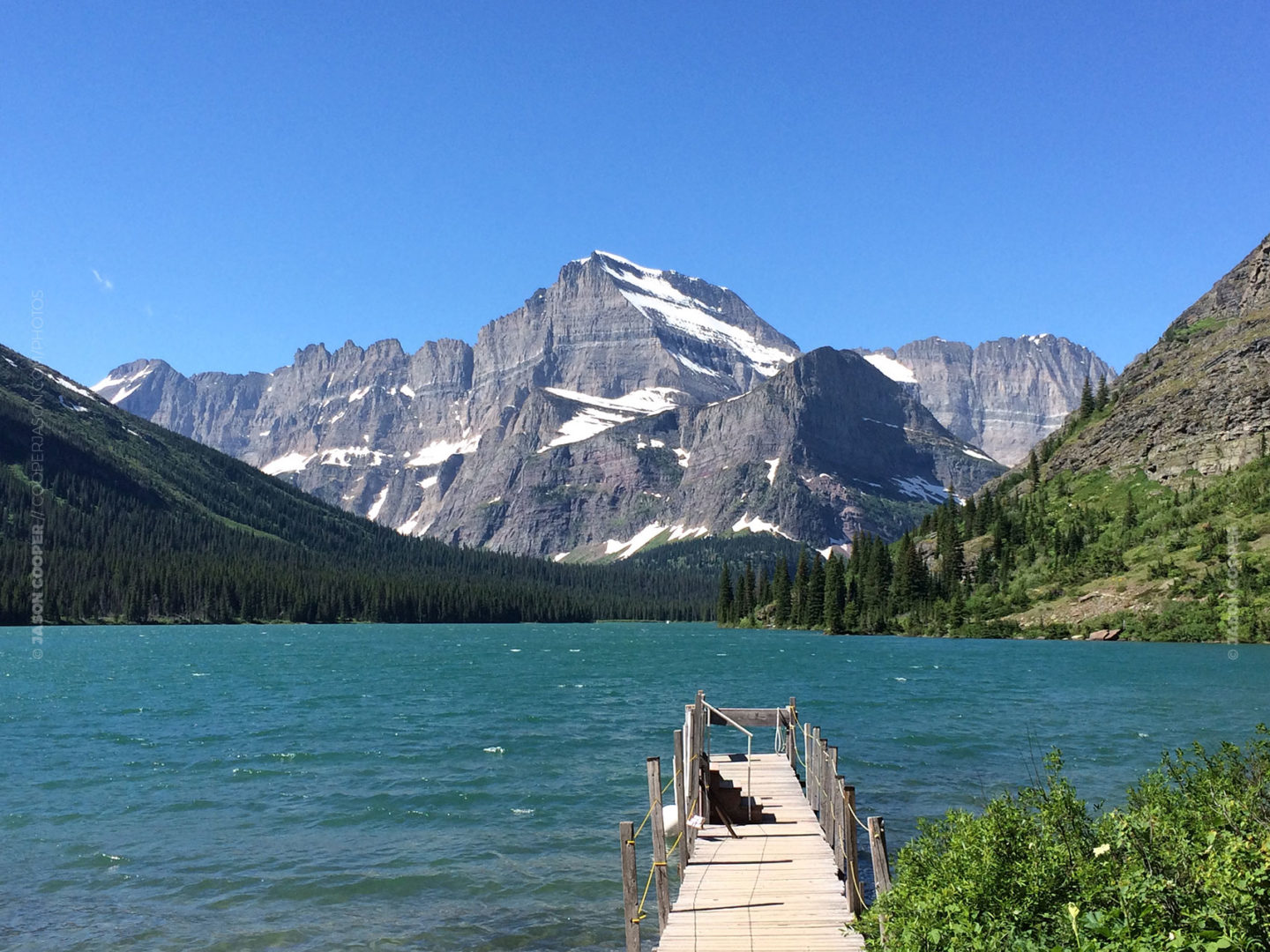 photos of the boat dock on Lake Josephine in Glacier National Park